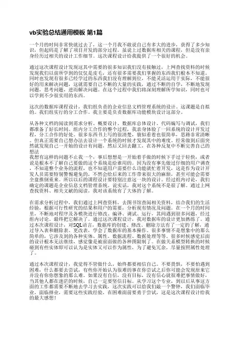 vb实验总结通用模板(热门9篇)