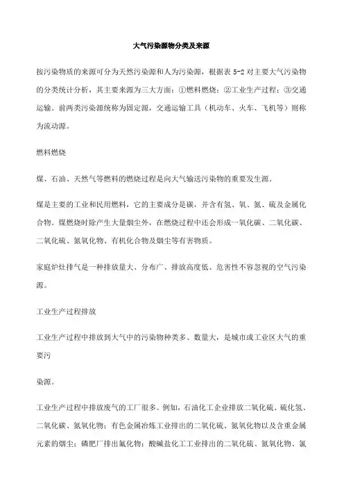 大气污染源物分类及来源