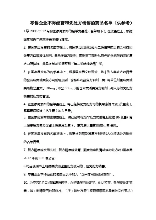 不得经营和凭处方销售的药品名单(供参考)2018.9.21