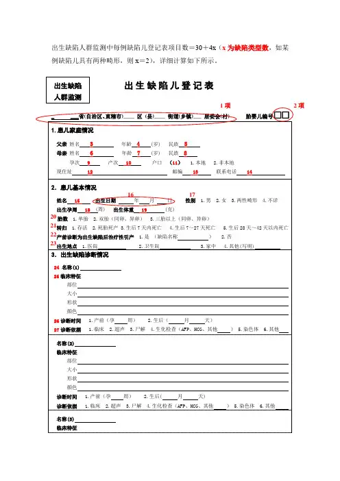 人群出生缺陷儿登记卡项目数计算标准