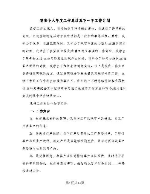 销售个人年度工作总结及下一年工作计划(4篇)