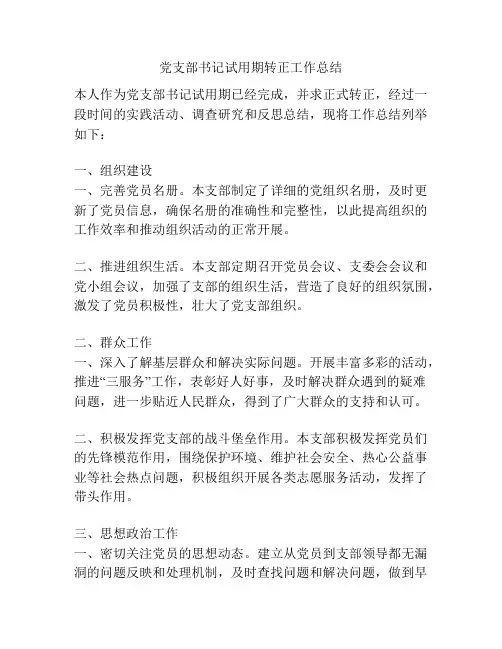 党支部书记试用期转正工作总结