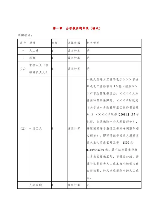 分项报价明细表(格式)