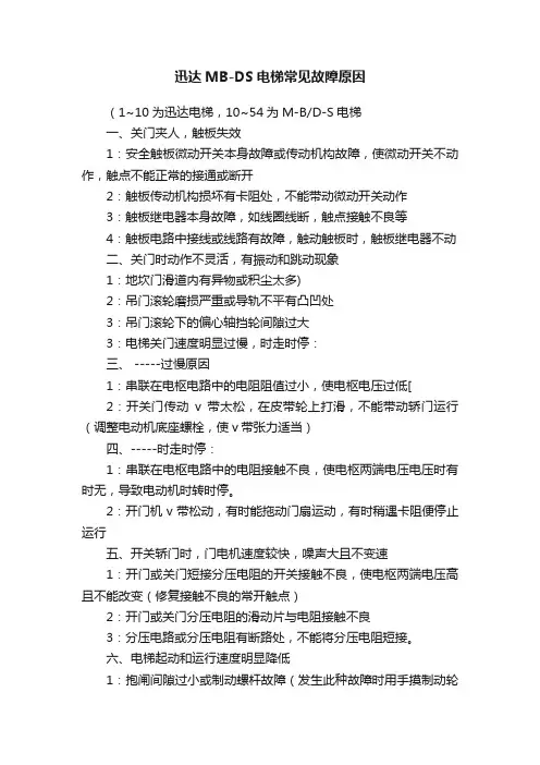 迅达MB-DS电梯常见故障原因