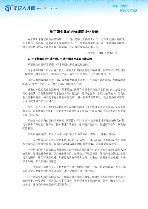 员工职业化的必修课职业化技能