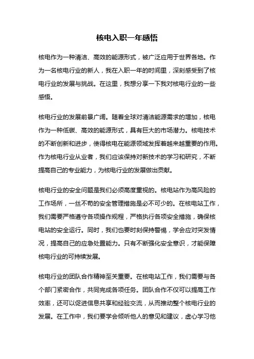 核电入职一年感悟