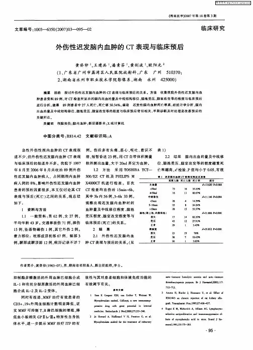 外伤性迟发脑内血肿的CT表现与临床预后