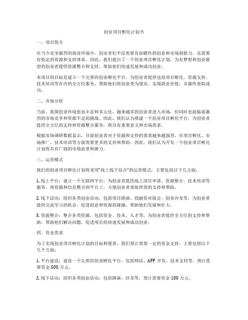 创业项目孵化计划书