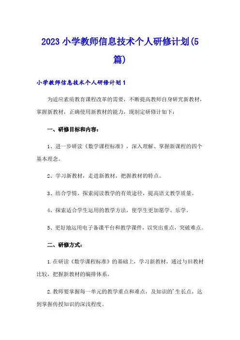 2023小学教师信息技术个人研修计划(5篇)