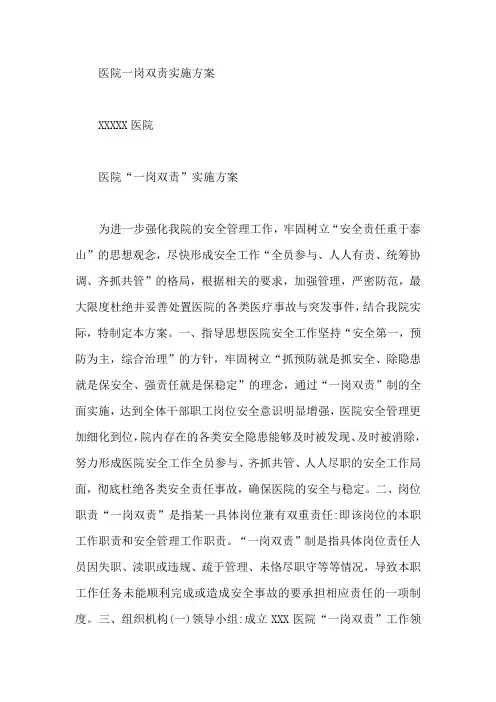 医院一岗双责实施方案【最新】