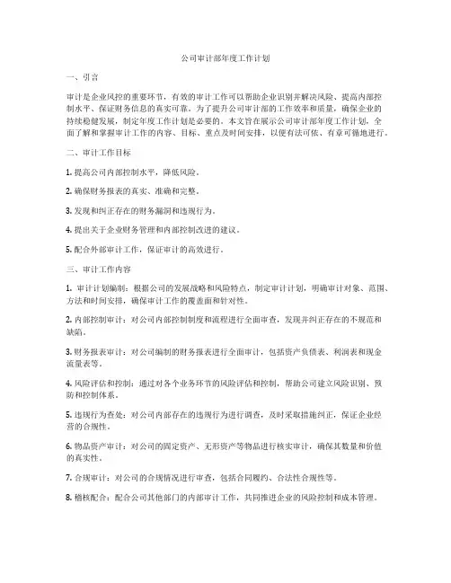 公司审计部年度工作计划