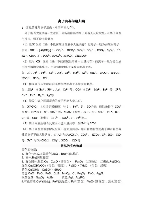 离子共存问题归纳