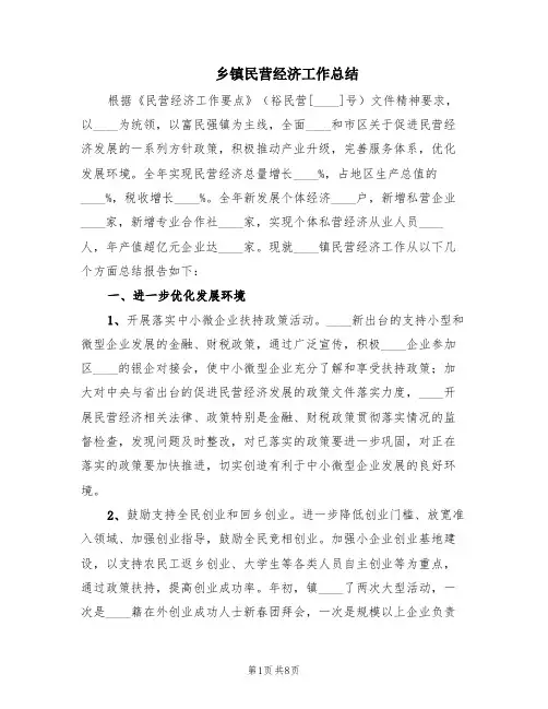 乡镇民营经济工作总结(2篇)