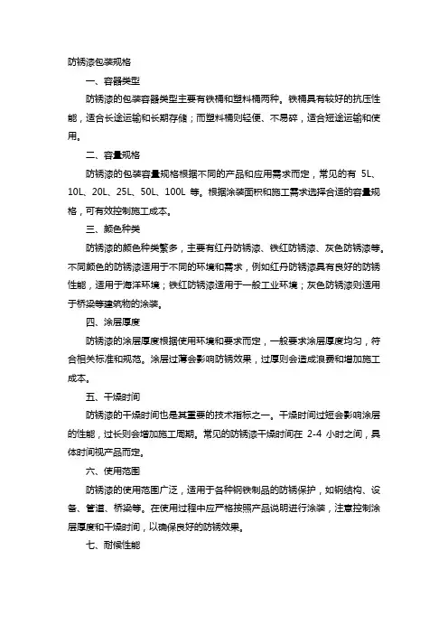 防锈漆包装规格
