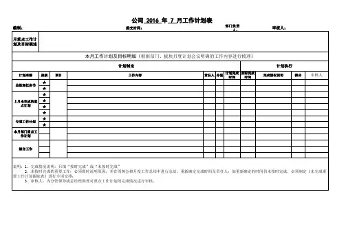 月度工作计划表(模版
