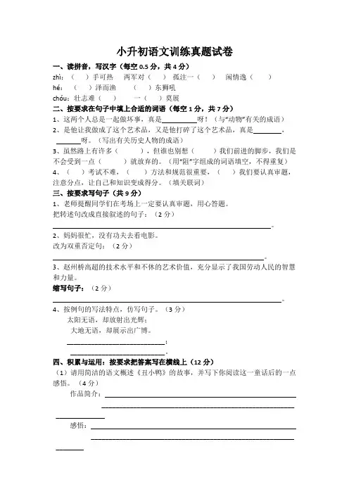 2020南京10重点小学小升初语文模拟试题(含答案)