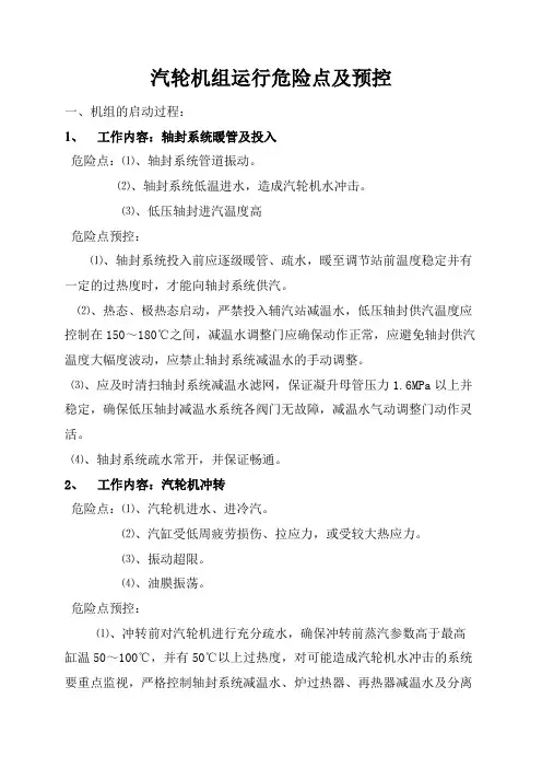 汽轮机组运行危险点及预控