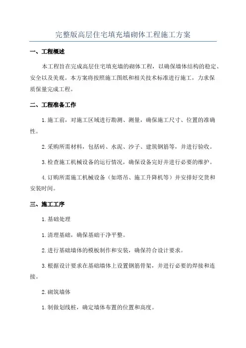 完整版高层住宅填充墙砌体工程施工方案