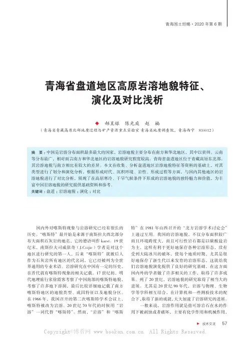 青海省盘道地区高原岩溶地貌特征、演化及对比浅析