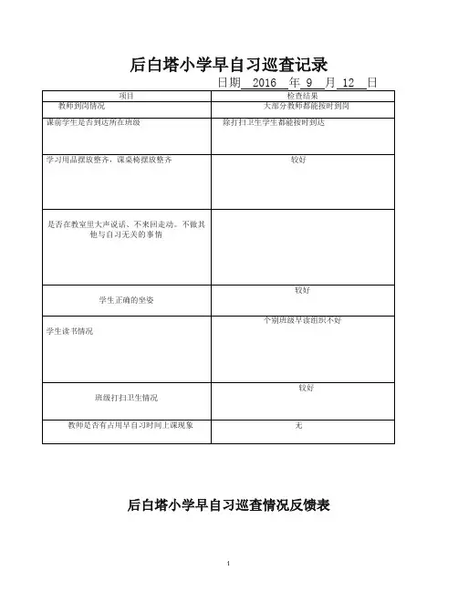 学校早自习情况记载及情况反馈表