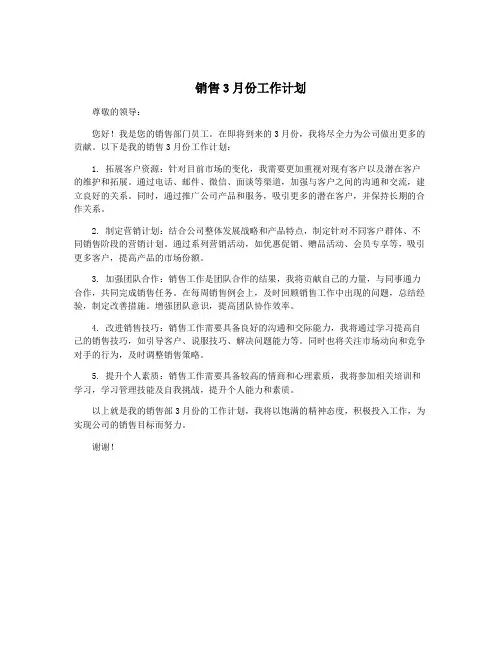 销售3月份工作计划