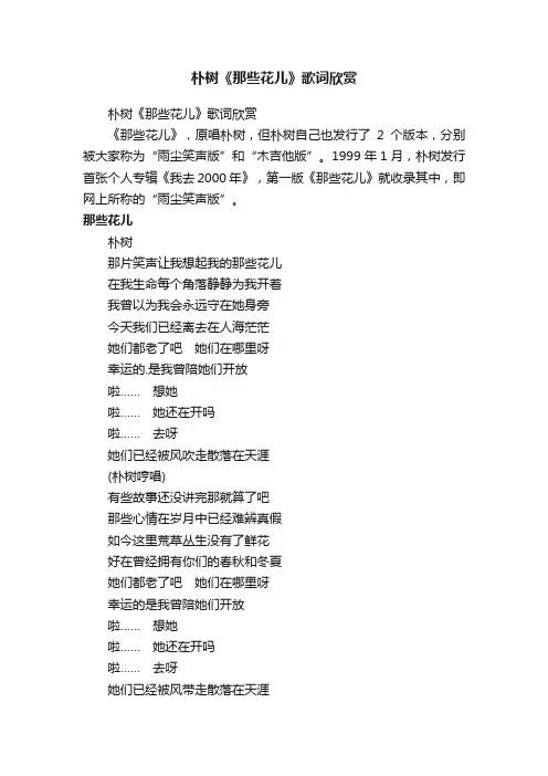 朴树《那些花儿》歌词欣赏