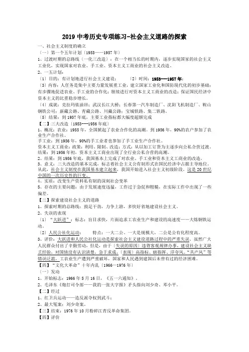 2019中考历史专项练习-社会主义道路的探索.doc