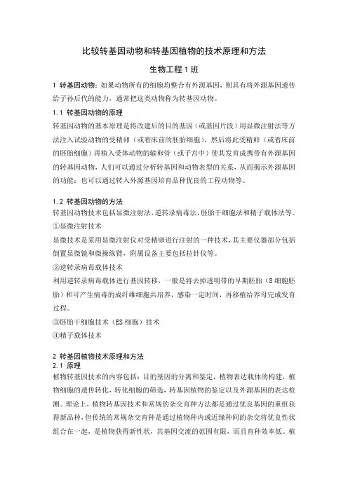 制药工程作业：比较转基因动物和转基因植物的技术原理和方法