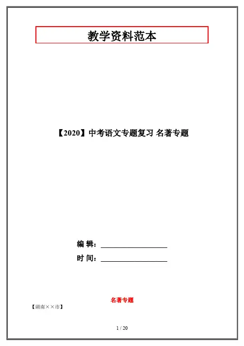 【2020】中考语文专题复习 名著专题