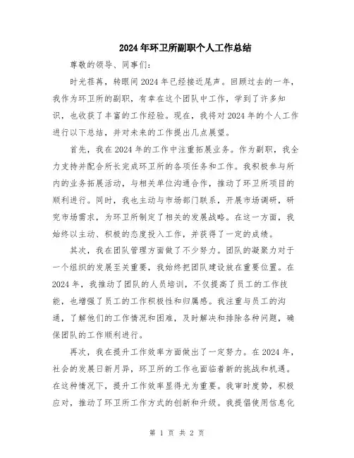 2024年环卫所副职个人工作总结