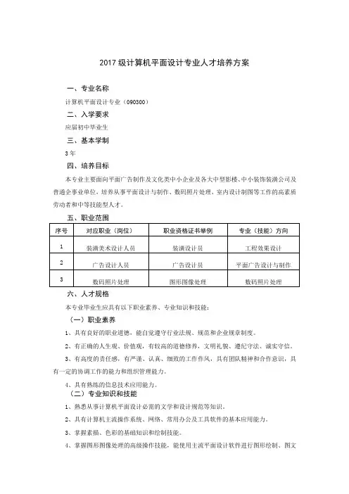 2017级计算机平面设计专业人才培养方案