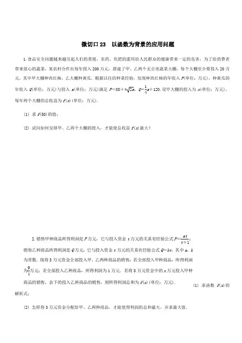 名师讲坛2020版高考数学二轮复习专题七实际应用问题微切口23以函数为背景的应用问题练习 