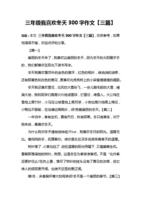 三年级我喜欢冬天300字作文【三篇】