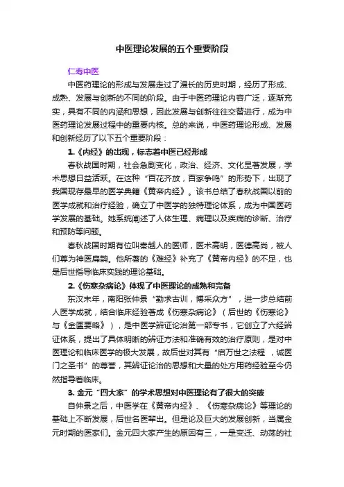 中医理论发展的五个重要阶段