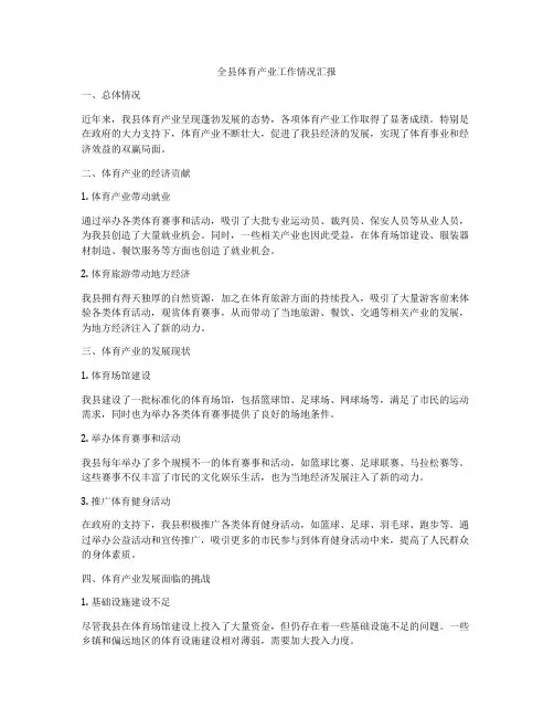 全县体育产业工作情况汇报