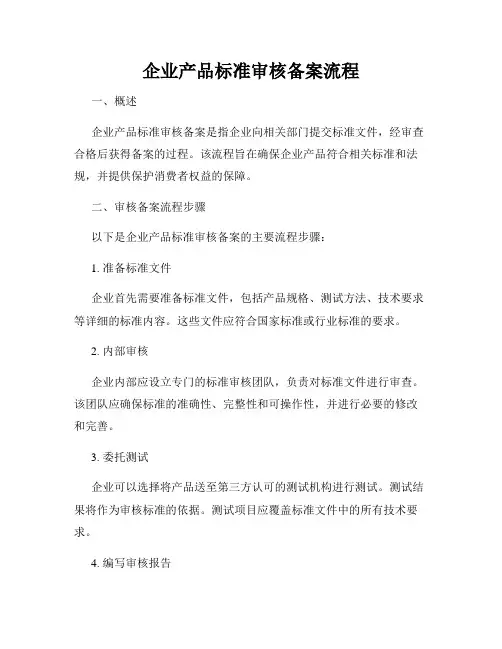 企业产品标准审核备案流程
