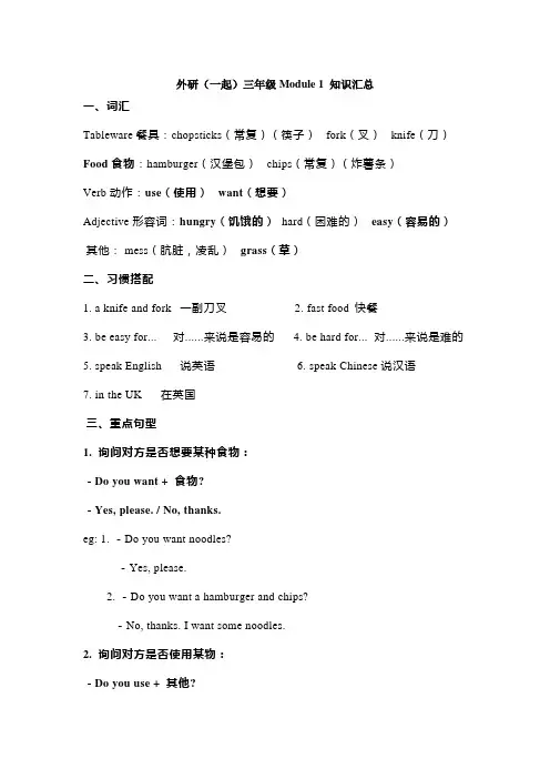 外研版新标准一起三上英语重点知识