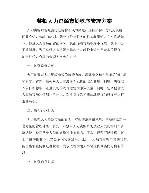 整顿人力资源市场秩序管理方案