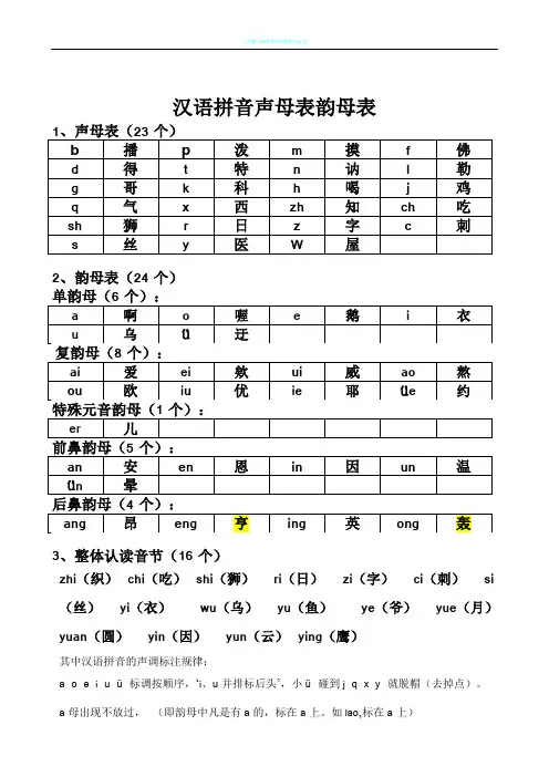 小学声母表和韵母表