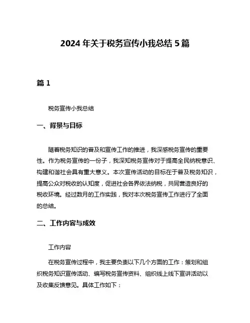 2024年关于税务宣传小我总结5篇