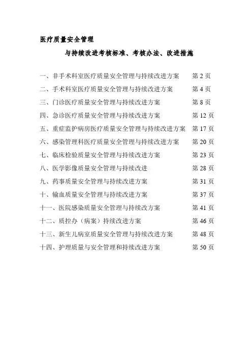 2016年医疗质量安全管理与持续改进考核标准、考核办法、改进措施