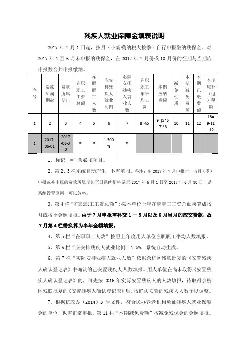 残疾人就业保障金填表说明
