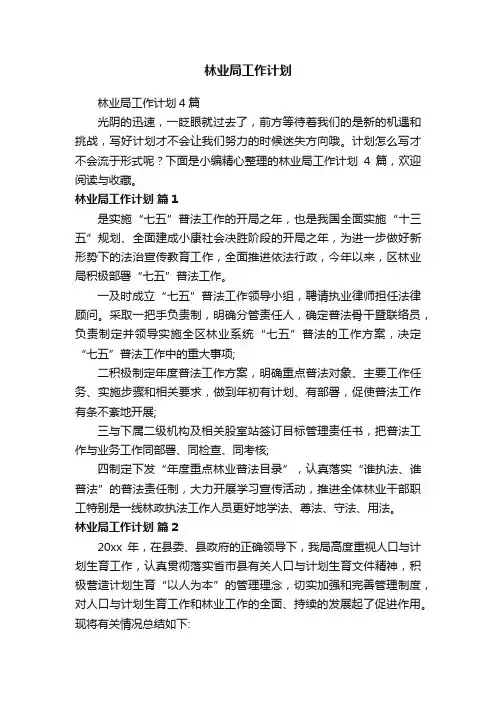 林业局工作计划4篇