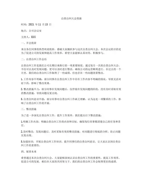 自查自纠大会简报