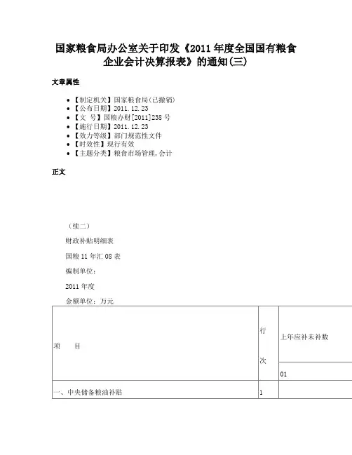 国家粮食局办公室关于印发《2011年度全国国有粮食企业会计决算报表》的通知(三)