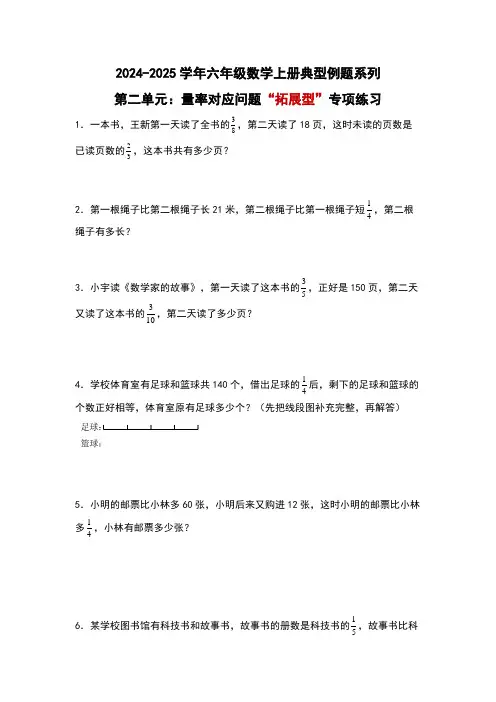 北师大版2024-2025学年六年级数学上册典型例题系列第二单元：量率对应问题“拓展型”专项练习(原