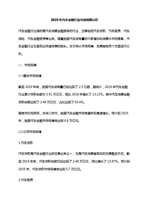 2023年汽车金融行业市场规模分析