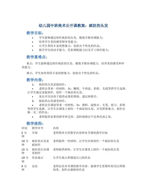 幼儿园中班美术公开课教案：疯狂的头发