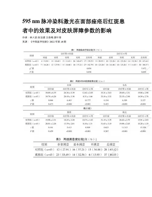 595 nm脉冲染料激光在面部痤疮后红斑患者中的效果及对皮肤屏障参数的影响