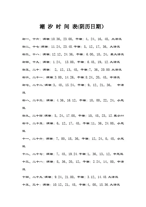 潮 汐 时 间 表